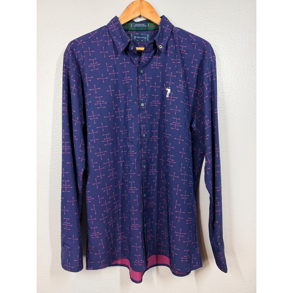 William Murray Shirt Mens Large‎ Blue Purple Golf Print Long Sleeve Button Down